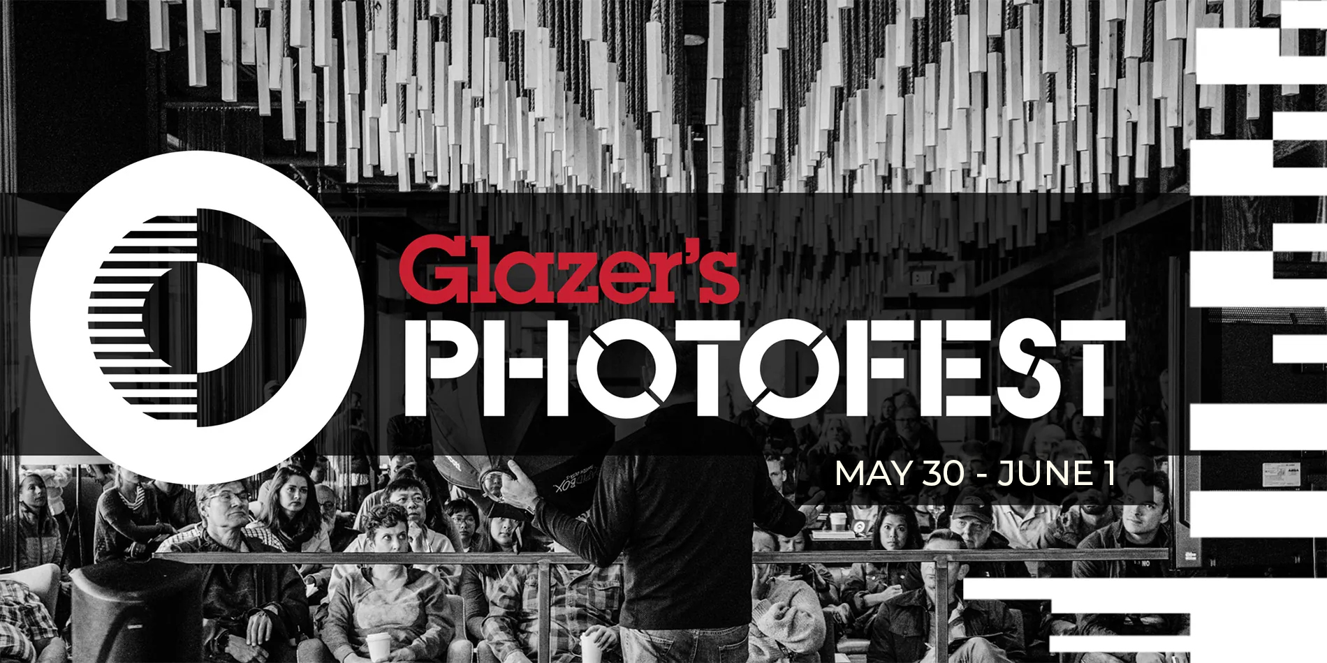 event graphic over black & white photo of speaker at convention