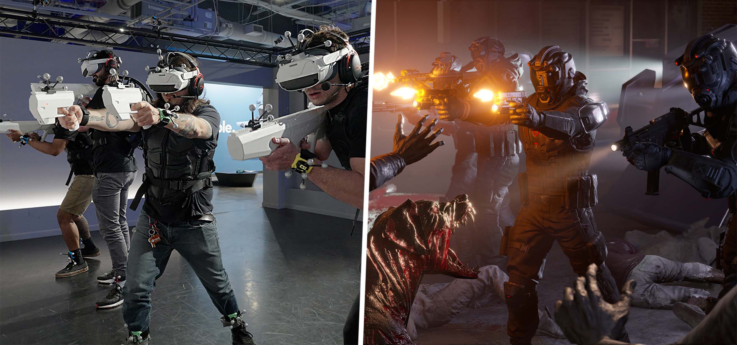 A group of friends in virtual reality gear.