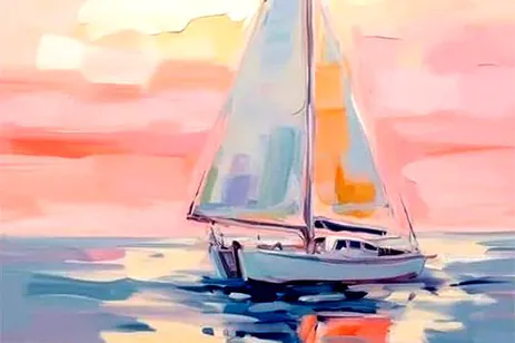 pastel sailboat on water