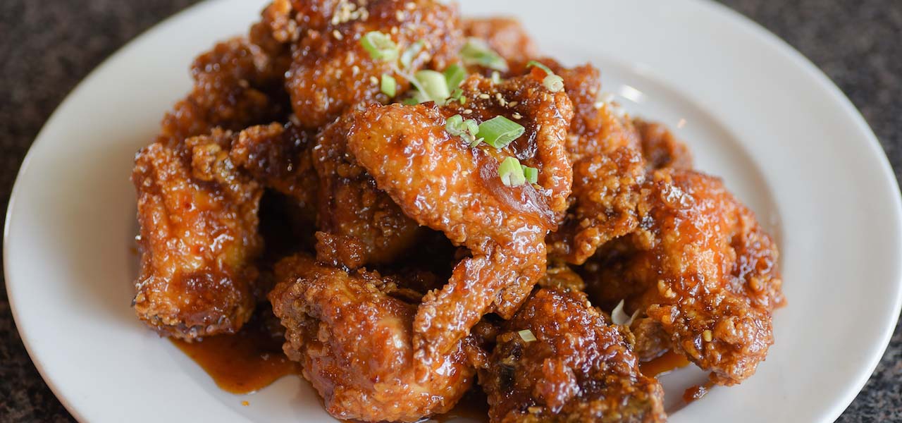 Korean fried chicken on a plate.