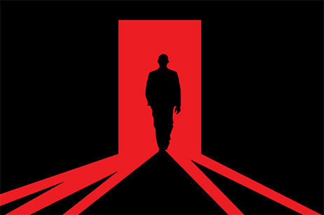 silhouette of a person on a red background