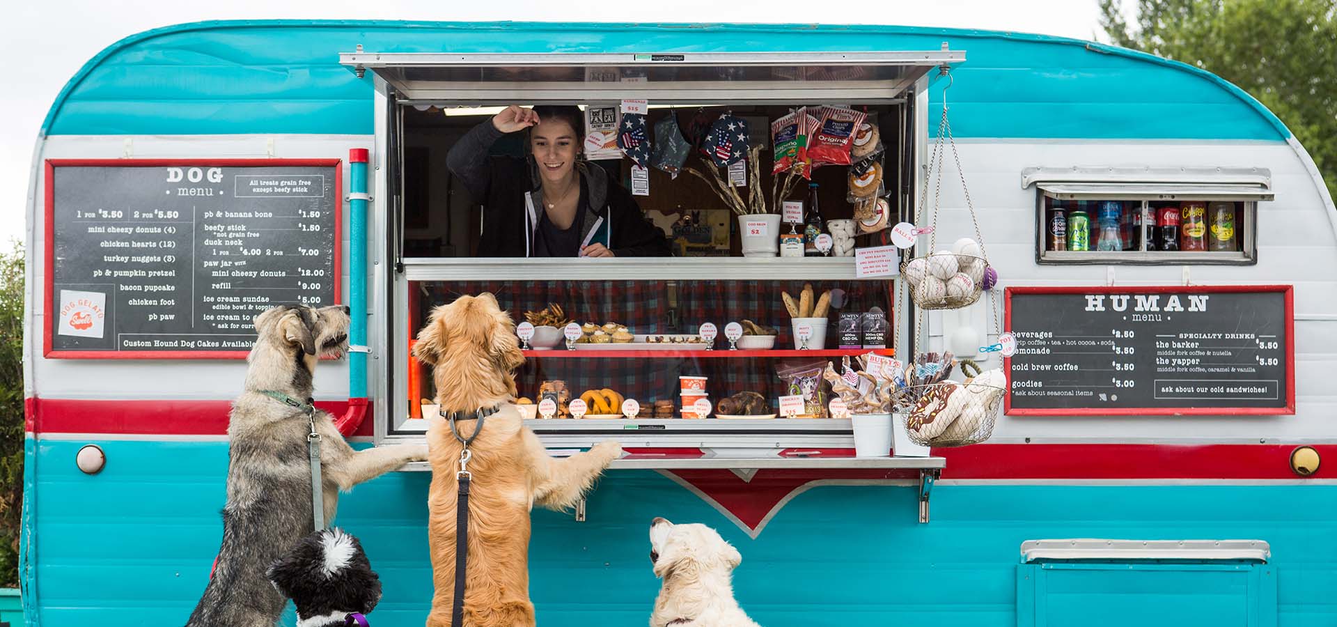 Food trailer for serving treats for dogs