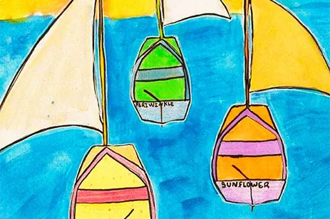 watercolor of boats on a lake