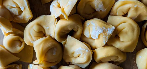 Close up view of handmade tortellini.