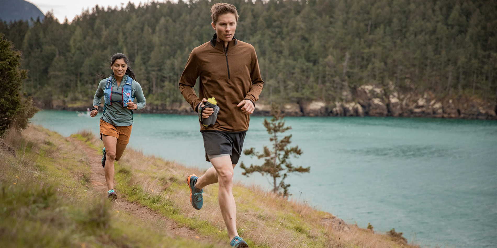 two people running