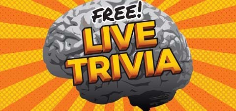 Graphic with a brain behind words reading, 'Free Live Trivia.'