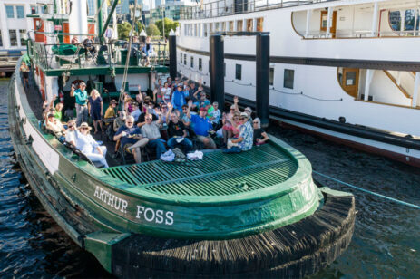 people on a tugboat