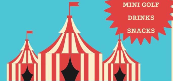 Red, blue and white graphic advertising a carnival pop up event.