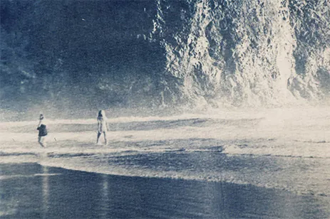 blue-toned picture of two kids