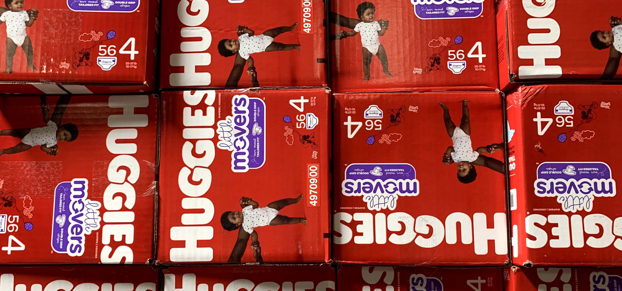 Rows of red diaper boxes.