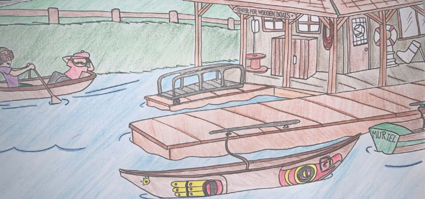 Color pencil drawing of the Center for Wooden Boats.