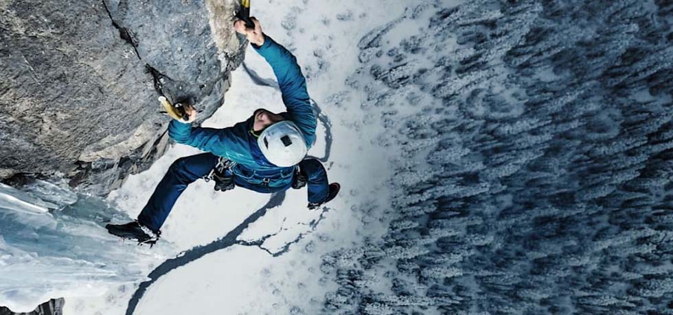 Overhead view of an ice wall climber.