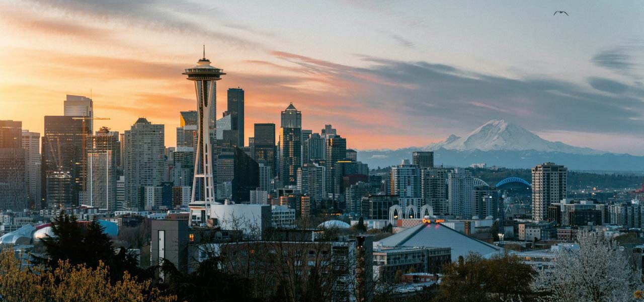 View of Seattle skyline and Mt. Rainier.