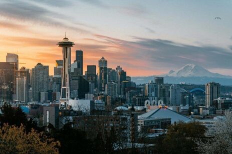 View of Seattle skyline and Mt. Rainier.