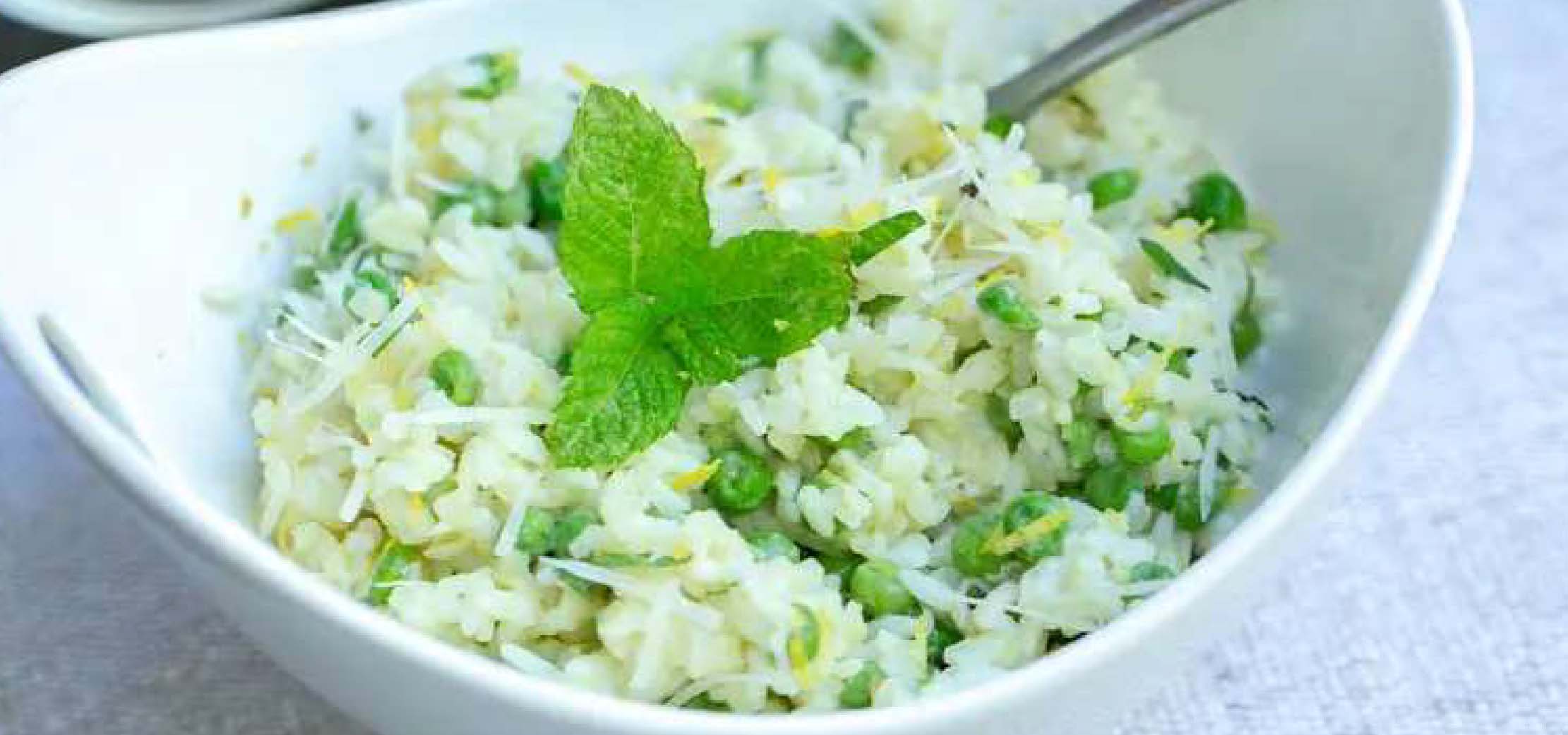 Bowl of spring green risotto.