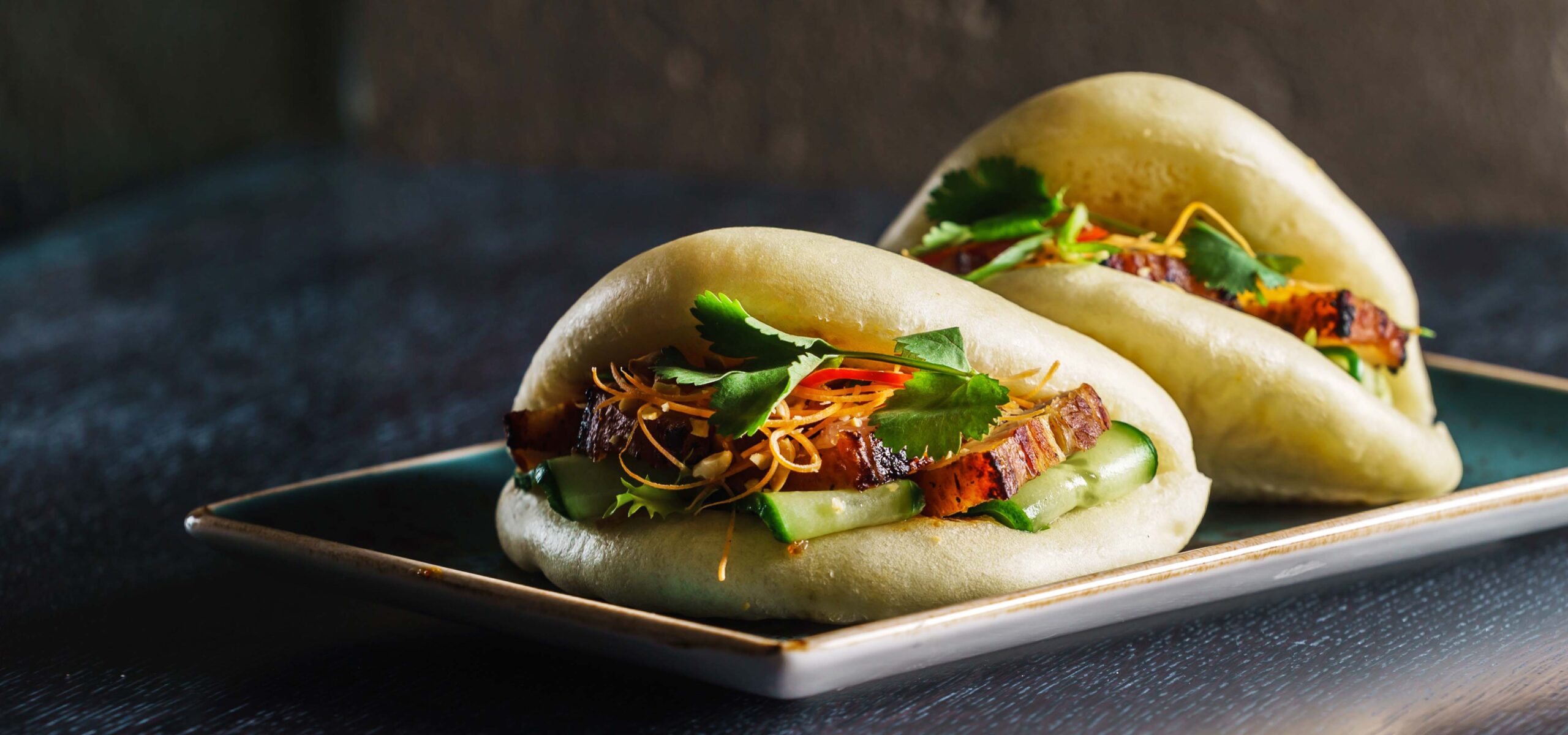 A plate of banh mi sandwiches.