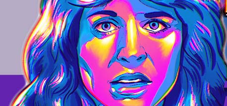Colorful graphic of a woman's face.